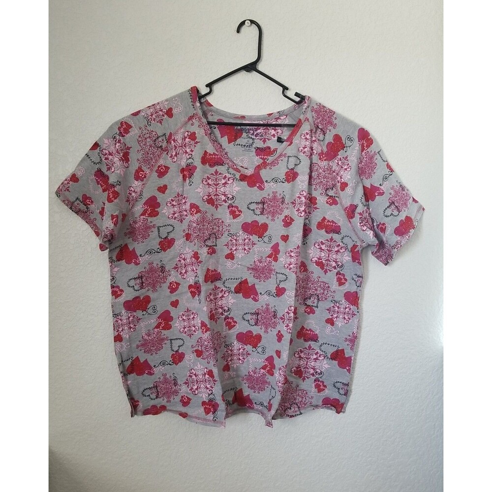 Dreams & Co 3X 2pc Pajamas set PJ's  Sleepwear Top shorts Gray Red/Pink hearts